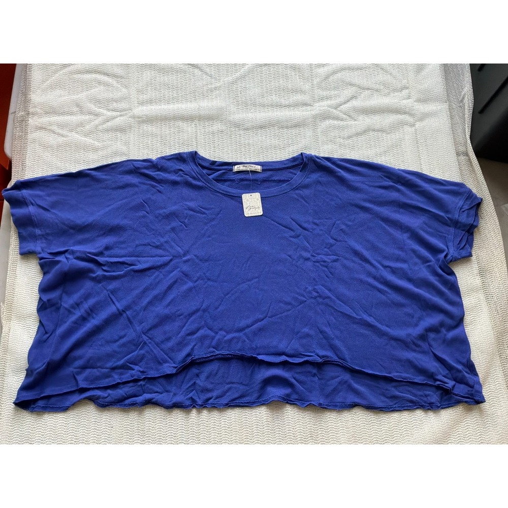Free People We The Free Sweet Slumber Tee Large Ocean Blue Oversized Crop T-Shir